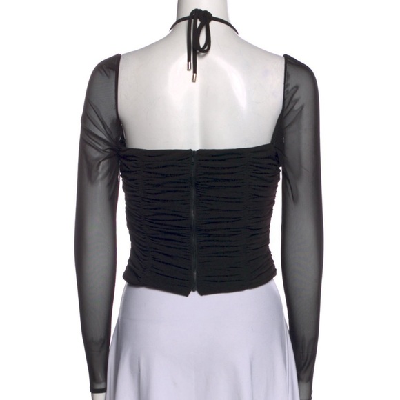 NEW Self-Portrait Gathered Detailed Top Criss Cross Open Keyhole Halter Mesh 6 - Picture 12 of 12